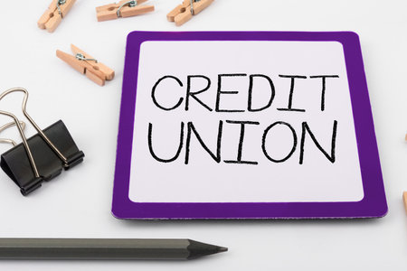 Handwriting text Credit Union. Conceptual photo cooperative association that makes small loans to membersの写真素材