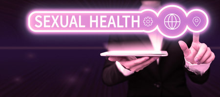Text showing inspiration Sexual Health. Concept meaning Healthier body Satisfying Sexual life Positive relationshipsの写真素材