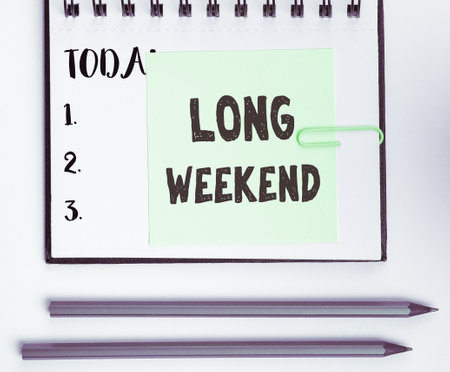 Conceptual display Long Weekend. Word Written on prolonged vacation Holiday season Relaxing Recreation timeの写真素材
