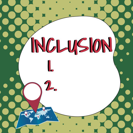 Text sign showing Inclusion. Business idea action state including of being included within group or structureの写真素材