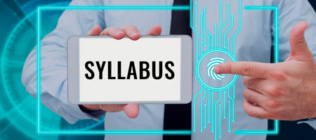 Writing displaying text Syllabus. Concept meaning a summary outline of a discourse, treatise or of examination requirementsの写真素材