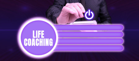 Conceptual caption Life Coaching. Word for Improve Lives by Challenges Encourages us in our Careersの写真素材
