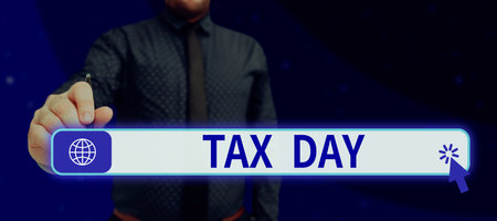Conceptual caption Tax Day. Word for colloquial term for time on which individual income tax returnsの写真素材