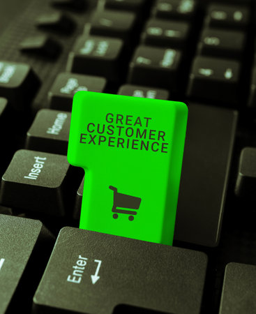 Sign displaying Great Customer Experience. Business idea responding to clients with friendly helpful wayの写真素材