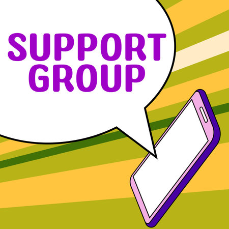 Sign displaying Support Group. Concept meaning number of people involved in service commitmentの写真素材