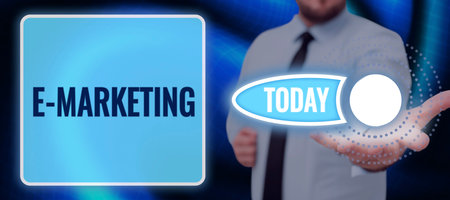 Text sign showing E Marketing. Business overview business that sells product or service electronicallyの写真素材