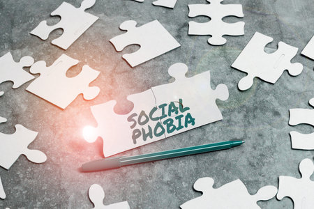 Text sign showing Social Phobia. Word Written on overwhelming fear of social situations that are distressingの写真素材