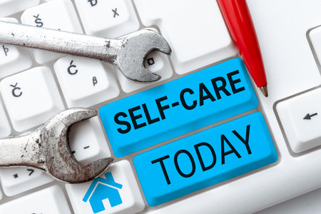 Writing displaying text Self Care. Business concept the practice of taking action to improve ones own healthの写真素材
