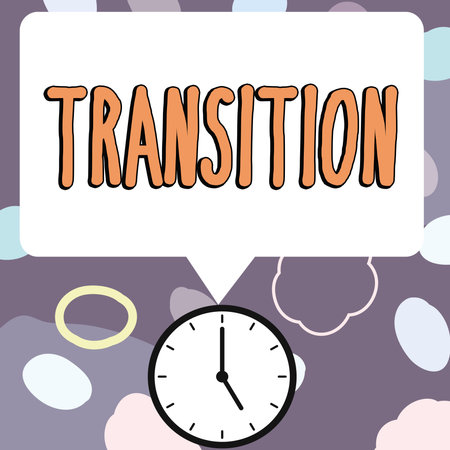 Hand writing sign Transition. Business overview a dramatic or sweeping alteration of shape or appearanceの写真素材