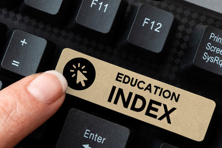 Sign displaying Education Index. Business concept aiming to meet learning needs of all children youth adultsの写真素材