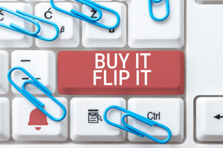 Text caption presenting Buy It Flip It. Concept meaning Buy something fix them up then sell them for more profitの写真素材