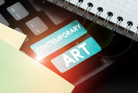 Text sign showing Contemporary Art. Word Written on made today by living artists influenced by advancing worldの写真素材