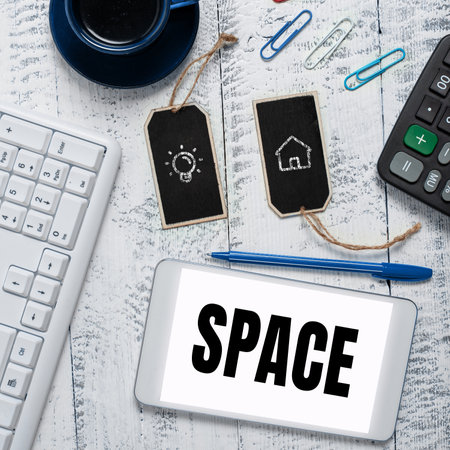 Text caption presenting Space. Concept meaning continuous area or expanse which is free available unoccupiedの写真素材