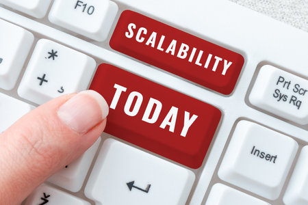 Text caption presenting Scalability. Business overview capable of being easily expanded or upgraded on demandの写真素材