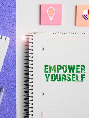 Inspiration showing sign Empower Yourself. Business approach taking control of life setting goals positive choicesの写真素材