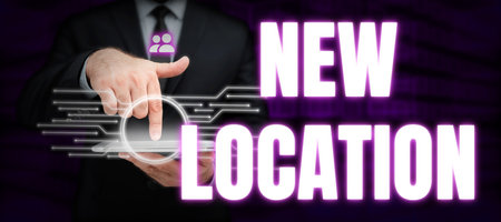 Text showing inspiration New Location. Business idea Get located on a new place and establishing home or businessの写真素材