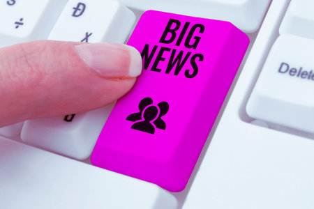 Conceptual display Big News. Conceptual photo knowing actions no one heard about it yet Teleporter journalistの写真素材