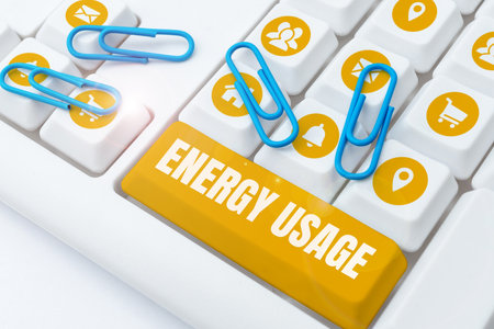 Text showing inspiration Energy Usage. Business idea Amount of energy consumed or used in a process or systemの写真素材
