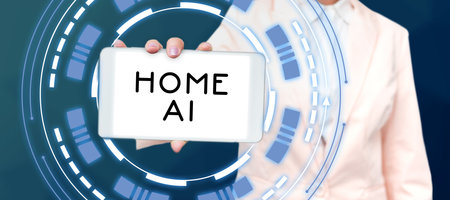 Hand writing sign Home Ai. Word Written on home solution that enables automating the bulk of electronicの写真素材