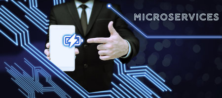 Writing displaying text Microservices. Business overview Software development technique Building single function moduleの写真素材