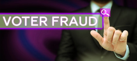 Text sign showing Voter Fraud. Word Written on formal indication choice between two or more candidates actionsの写真素材