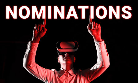 Sign displaying Nominations. Internet Concept the act of officially suggesting someone for a job or positionの写真素材