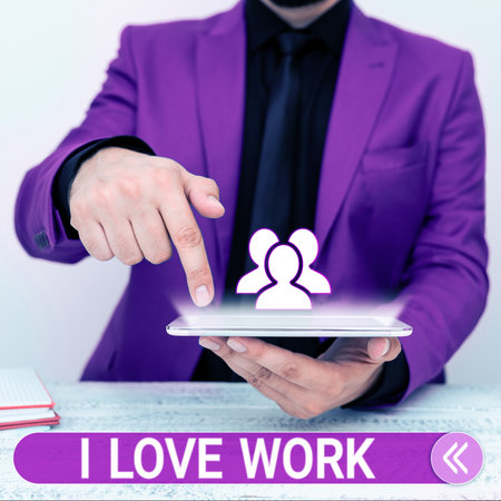 Hand writing sign I Love Work. Concept meaning High self-stem being comfortable with your jobの写真素材