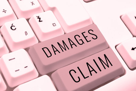 Hand writing sign Damages Claim. Business overview Demand Compensation Litigate Insurance File Suitの写真素材