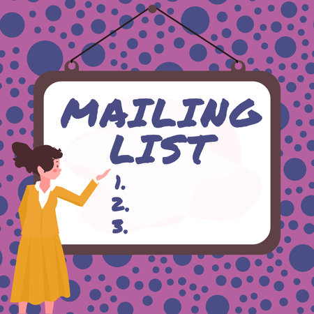 Sign displaying Mailing List. Business overview list of people who subscribe to a periodic mailing distributionの写真素材