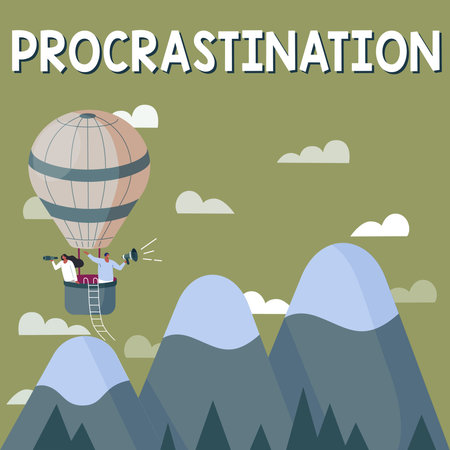 Hand writing sign Procrastination. Business idea Delay or Postpone something boringの写真素材