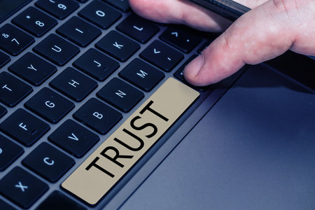 Hand writing sign Trust. Business overview firm belief in reliability truth or ability someone something Familyの写真素材