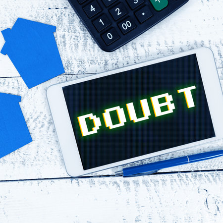 Text caption presenting Doubt. Business showcase feeling uncertainty lack of conviction fear results chain actionsの写真素材