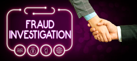 Text sign showing Fraud Investigation. Internet Concept process of determining whether a scam has taken placeの写真素材