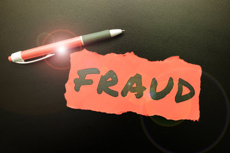 Text caption presenting Fraud. Business approach wrongful criminal deception intended result financial or personal gainの写真素材