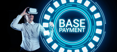 Handwriting text Base Payment. Business showcase amount of pay for a standard work period, job, or positionの写真素材