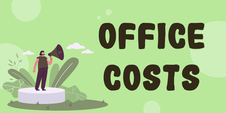 Conceptual caption Office Costs. Business showcase amount of money paid to landlord to cover expenses on workroomの写真素材