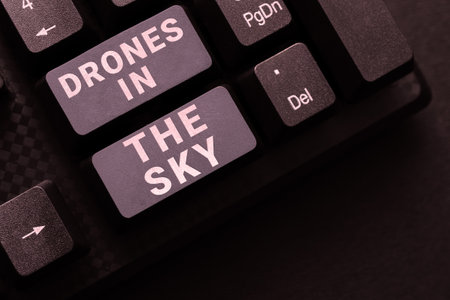 Writing displaying text Drones In The Sky. Word Written on Modern aerial camera technology advanceの写真素材