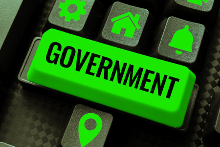 Hand writing sign Government. Business concept Group of people with authority to govern country state companyの写真素材