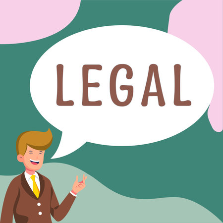 Text showing inspiration Legal. Business overview Allowable or enforceable by being in conformity with the lawの写真素材