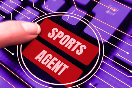 Text showing inspiration Sports Agent. Business concept person manages recruitment to hire best sport players for a teamの写真素材