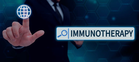 Text showing inspiration Immunotherapy. Business overview treatment or prevention of disease that involves enhancement of immune systemの写真素材