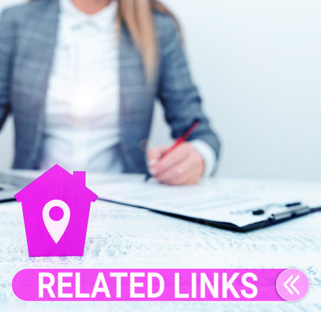 Inspiration showing sign Related Links. Word Written on Website inside a Webpage Cross reference Hotlinks Hyperlinksの写真素材