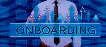 Conceptual caption Onboarding. Business showcase Action Process of integrating a new employee into an organizationの写真素材