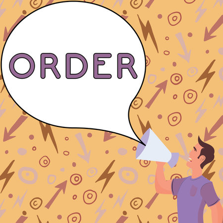 Sign displaying Order. Business approach arrangement of people or things relation each other according sequenceの写真素材
