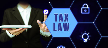 Text sign showing Tax Law. Business approach governmental assessment upon property value or transactionsの写真素材