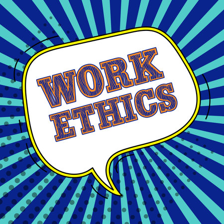 Conceptual caption Work Ethics. Concept meaning A set of values centered on the importance of doing workの写真素材