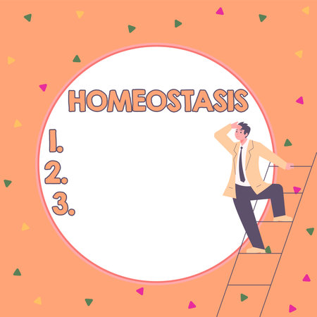 Handwriting text Homeostasis. Business idea the tendency toward a equilibrium between interdependent elementsの写真素材