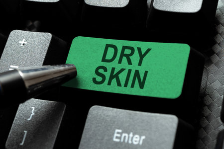 Hand writing sign Dry Skin. Internet Concept uncomfortable condition marked by scaling or itching of the skinの写真素材