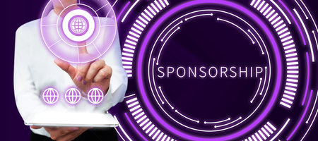 Text sign showing Sponsorship. Business overview Position of being a sponsor Give financial support for activityの写真素材