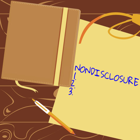 Text showing inspiration Nondisclosure. Word Written on Legal Contract Confidential Material or Informationの写真素材
